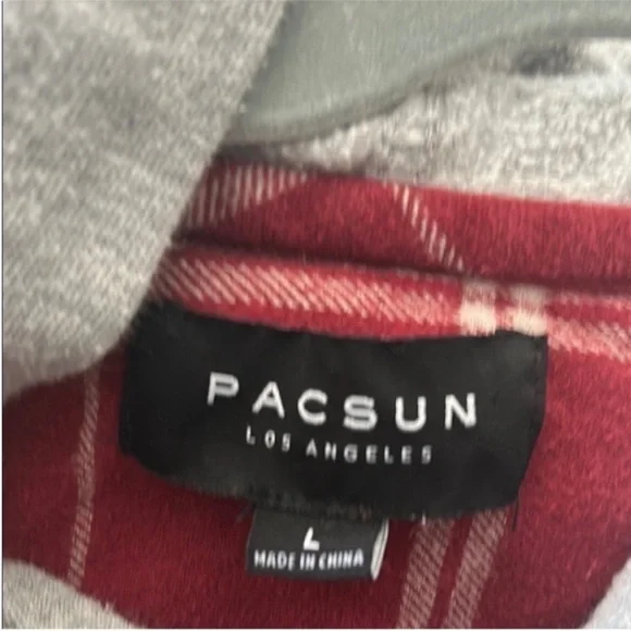 PacSun Red and Gray Plaid Button Down Hoodie Size Large - Picture 2 of 8